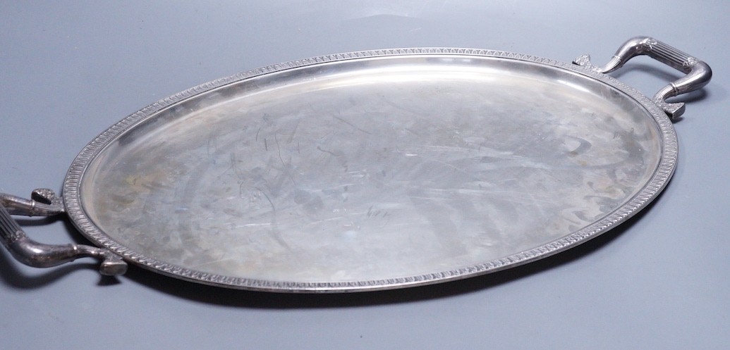 A 20th century Italian 800 standard white metal two handled oval tea tray, 60.7cm